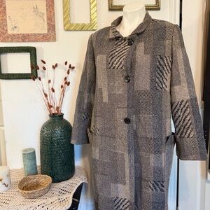 Simon Chang Black and Gray Plaid Trench Coat